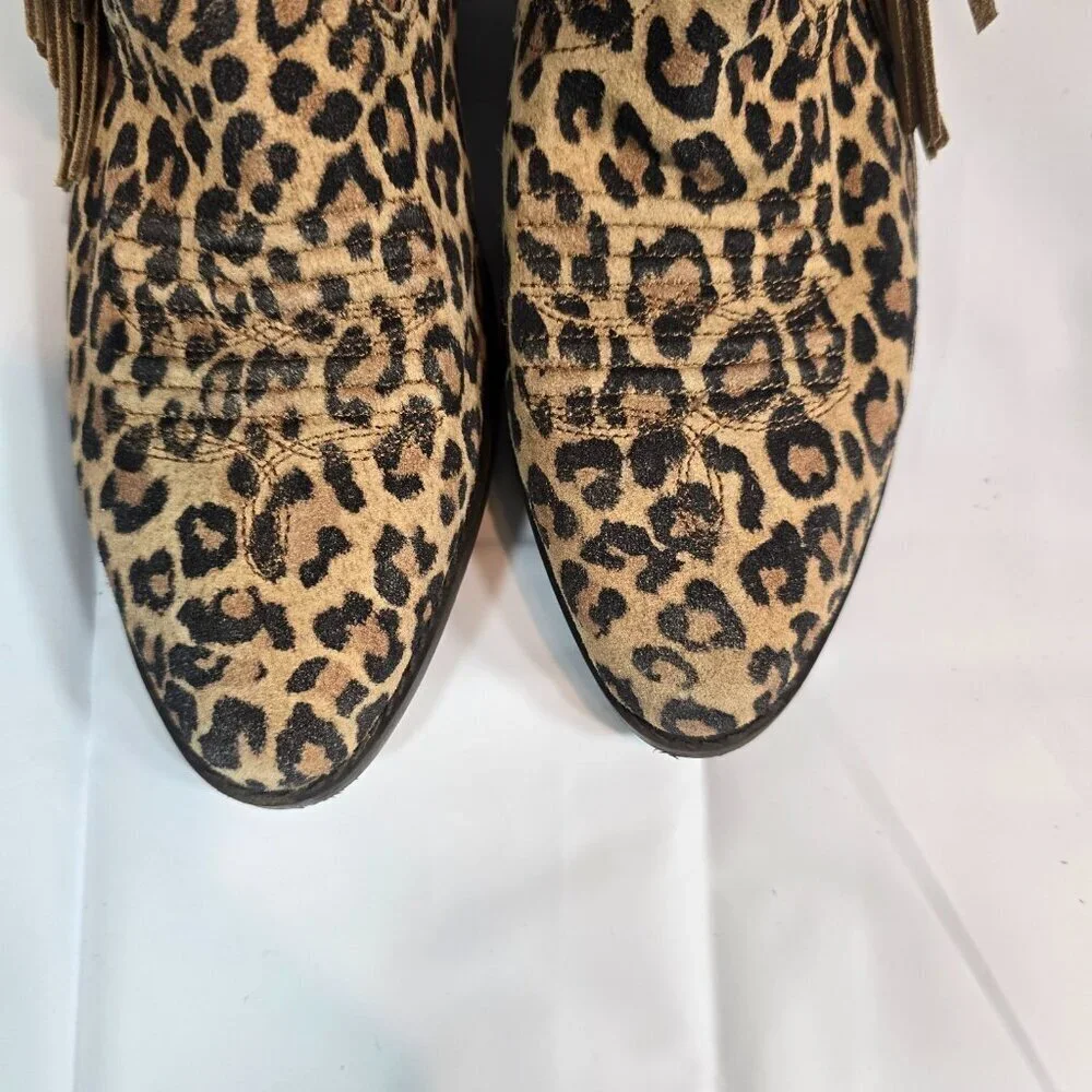 Ariat Duchess Western Bootie Women Size 4 Leopard Print Fringe Ankle Pull On